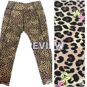 Betsey Johnson Leopard Print Pink Roses Leggings Sz S